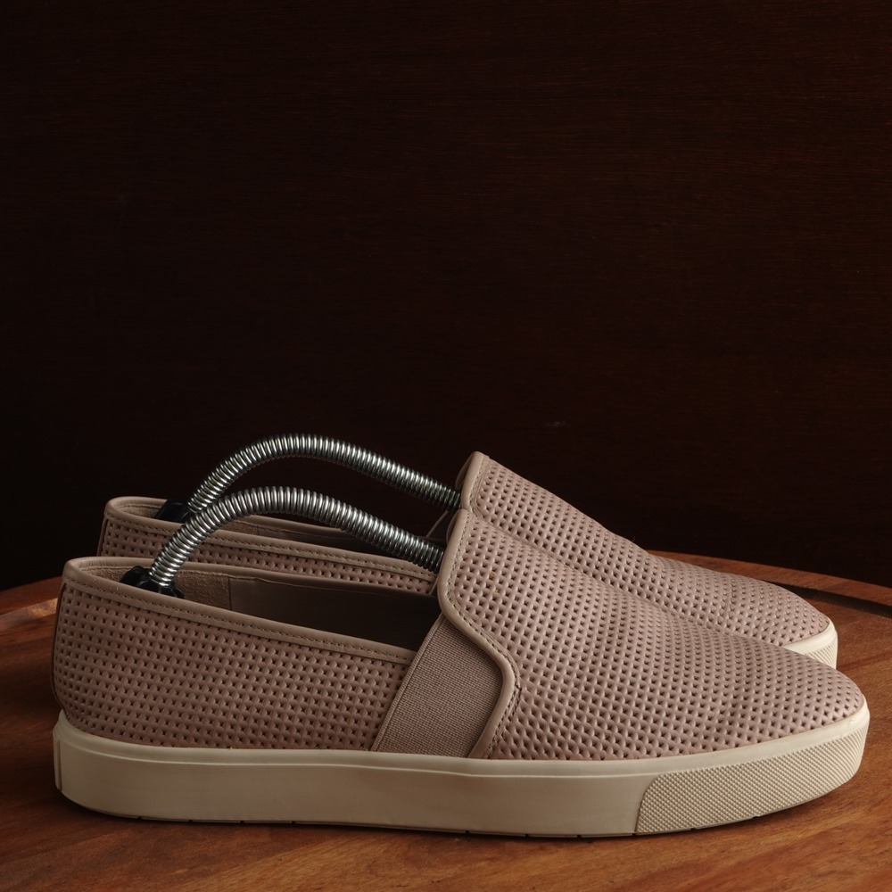 Vince Sneakers Womens SZ 7.5 Taupe Blair Perforated Leather Slip On Casual Shoes
